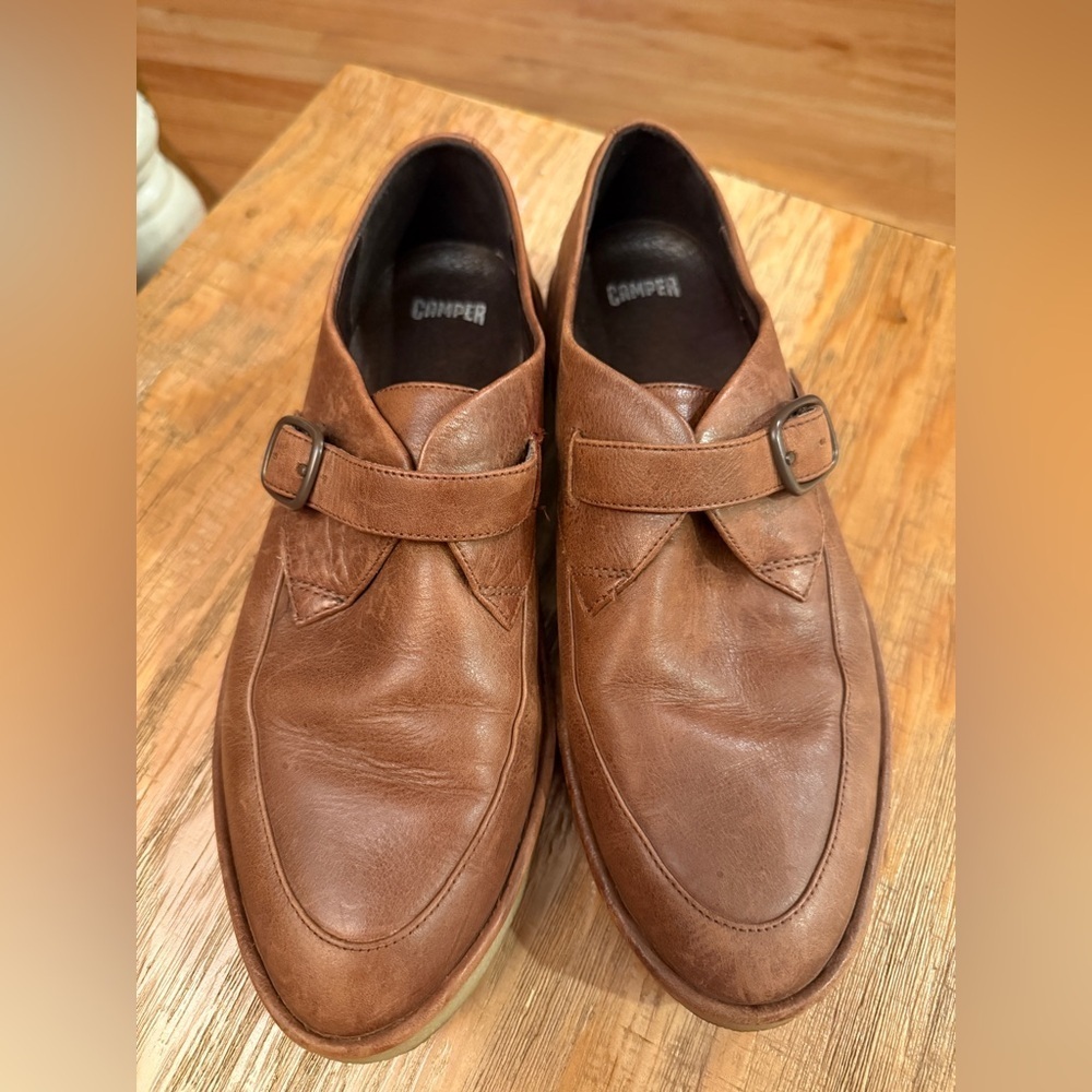Camper Brown Leather Flats Versatile Loafers w Buckle
